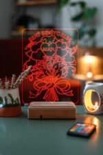Kişiye Özel 3D Aşk Çiçek 16 Renk Dekoratif Led Lamba - Görsel 6