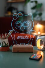 Kişiye Özel 3D Baykuş ve Kalp 16 Renk Dekoratif Led Lamba
