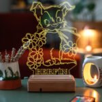 Kişiye Özel 3D Tatlı Köpek ve Çiçekler 16 Renk Dekoratif Led Lamba