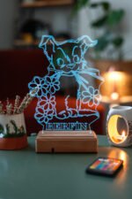 Kişiye Özel 3D Tatlı Köpek ve Çiçekler 16 Renk Dekoratif Led Lamba - Görsel 2