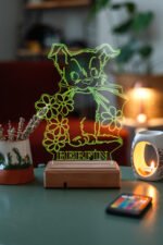 Kişiye Özel 3D Tatlı Köpek ve Çiçekler 16 Renk Dekoratif Led Lamba - Görsel 5