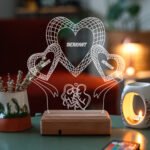 Kişiye Özel 3D 3 Kalp ve Aile 16 Renk Dekoratif Led Lamba