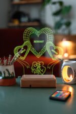 Kişiye Özel 3D 3 Kalp ve Aile 16 Renk Dekoratif Led Lamba - Görsel 3
