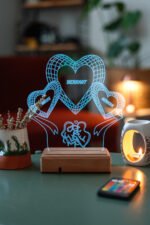 Kişiye Özel 3D 3 Kalp ve Aile 16 Renk Dekoratif Led Lamba - Görsel 4