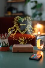 Kişiye Özel 3D 3 Kalp ve Aile 16 Renk Dekoratif Led Lamba - Görsel 5