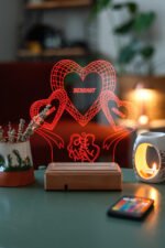 Kişiye Özel 3D 3 Kalp ve Aile 16 Renk Dekoratif Led Lamba - Görsel 7