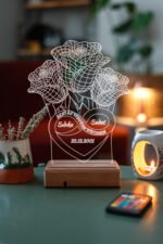 Kişiye Özel 3D 3 Gül ve Sonsuzluk 16 Renk Dekoratif Led Lamba