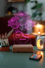 Kişiye Özel 3D 3 Gül ve Sonsuzluk 16 Renk Dekoratif Led Lamba - Görsel 2