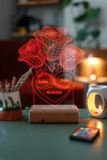 Kişiye Özel 3D 3 Gül ve Sonsuzluk 16 Renk Dekoratif Led Lamba - Görsel 3