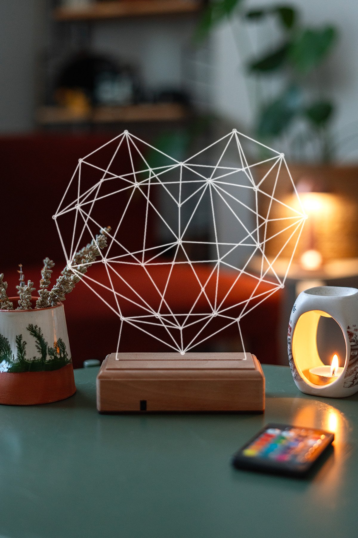 MDW-LV-1450 Özel Tasarım 3D Geometrik Kalp 16 Renk Dekoratif Led Lamba - Görsel 1