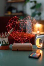 Özel Tasarım 3D Geometrik Kalp 16 Renk Dekoratif Led Lamba - Görsel 2