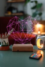 Özel Tasarım 3D Geometrik Kalp 16 Renk Dekoratif Led Lamba - Görsel 4