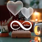 Sevgiliye Özel Hediye 3D 2 Kalp 16 Renk Dekoratif Led Gece Lambası