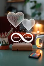 Sevgiliye Özel Hediye 3D 2 Kalp 16 Renk Dekoratif Led Gece Lambası