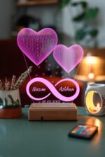 Sevgiliye Özel Hediye 3D 2 Kalp 16 Renk Dekoratif Led Gece Lambası - Görsel 2