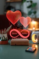 Sevgiliye Özel Hediye 3D 2 Kalp 16 Renk Dekoratif Led Gece Lambası - Görsel 3