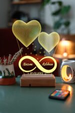Sevgiliye Özel Hediye 3D 2 Kalp 16 Renk Dekoratif Led Gece Lambası - Görsel 4