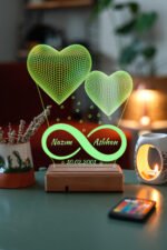 Sevgiliye Özel Hediye 3D 2 Kalp 16 Renk Dekoratif Led Gece Lambası - Görsel 6