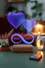 Sevgiliye Özel Hediye 3D 2 Kalp 16 Renk Dekoratif Led Gece Lambası - Görsel 7
