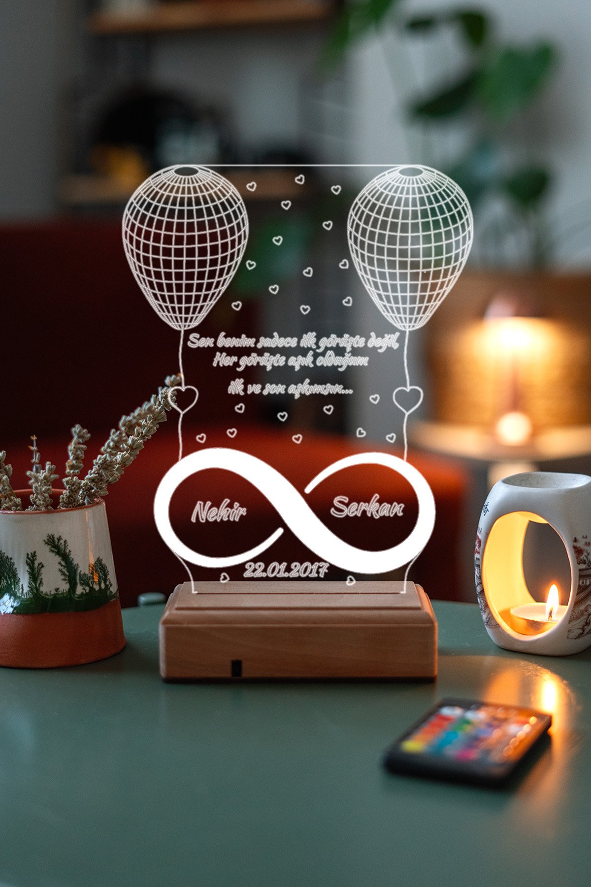 MDW-LV-1560 Sevgiliye Hediye 3D Sonsuzluk 2 Kalp 16 Renk Dekoratif Led Gece Lambası - Görsel 1