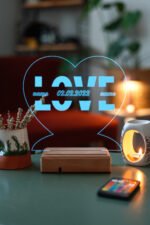 Sevgiliye Hediye Love İsimli Tarihli 16 Renkli Kumandalı Gece Lambası - Görsel 4