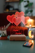 Anneler Günü Hediyesi, Anneye Hediye 4 Kalp 16 Renkli Kumandalı Gece Lambası - Görsel 6