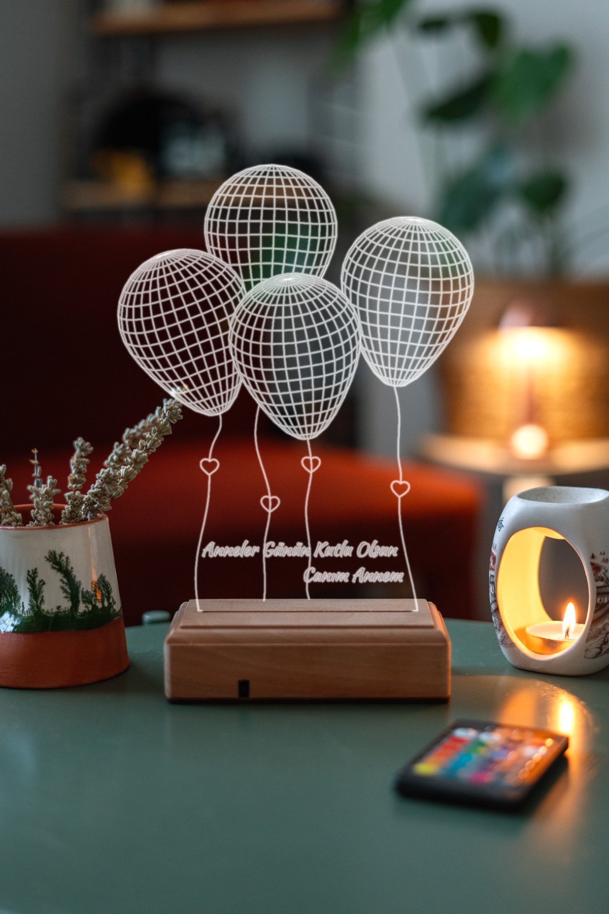 MDW-MR-1070 İsimli Anneler Günü Hediyesi, Sevgiliye Hediye 4 Balon Kumandalı Gece Lambası - Görsel 1