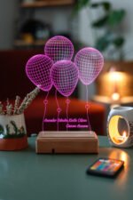 İsimli Anneler Günü Hediyesi, Sevgiliye Hediye 4 Balon Kumandalı Gece Lambası - Görsel 7