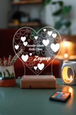 Anneler Günü Hediye Kalp 3D 16 Renk Dekoratif Led Lamba - Görsel 2