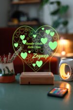 Anneler Günü Hediye Kalp 3D 16 Renk Dekoratif Led Lamba - Görsel 4