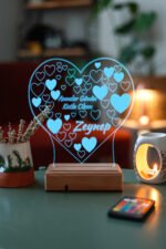 Anneler Günü Hediye Kalp 3D 16 Renk Dekoratif Led Lamba - Görsel 7