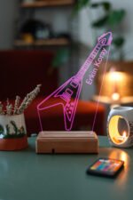 Kişiye Özel 3D Elektro Gitar Hediyelik 16 Renk Dekoratif Led Lamba