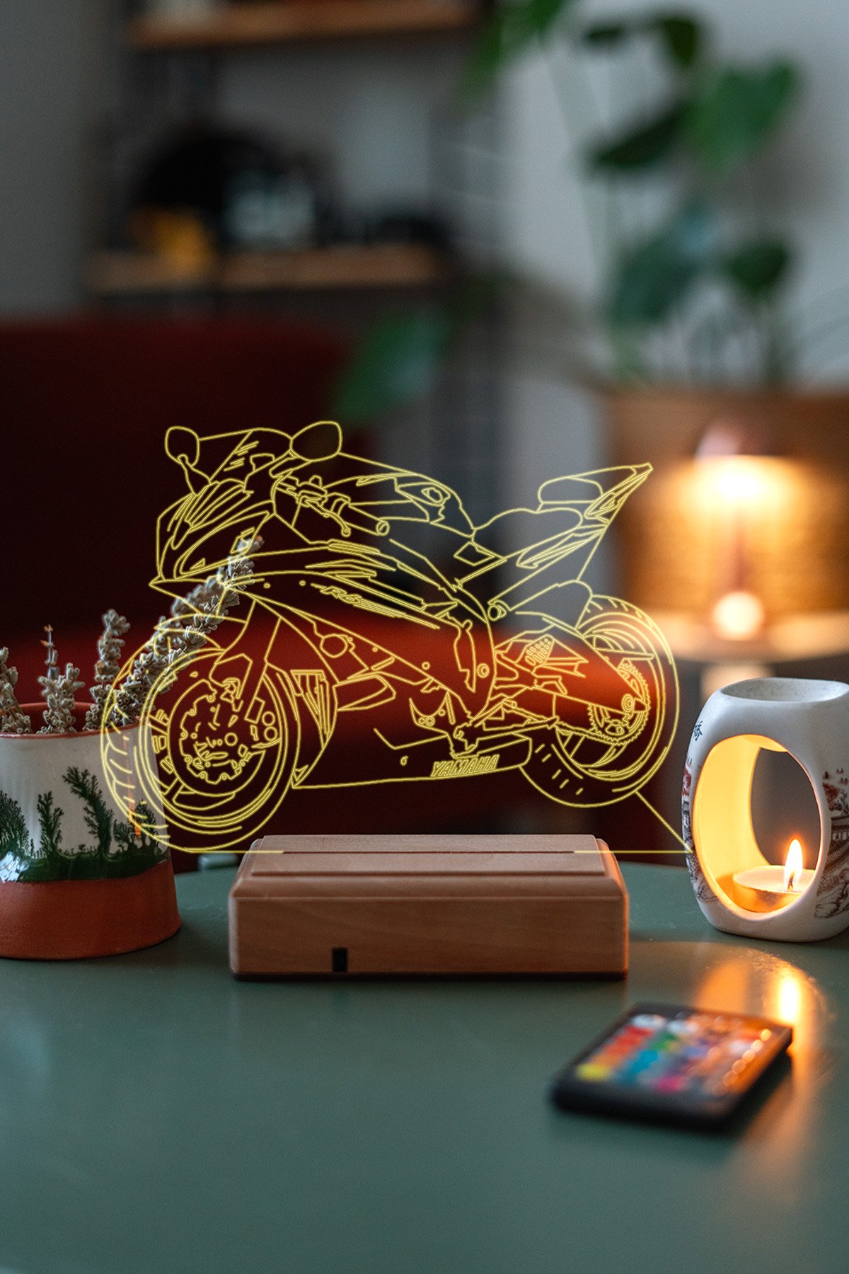 MDW-MT-1070 Yamaha R6 Motor Hediyelik 16 Renkli Kumandalı Gece Lambası - Görsel 1