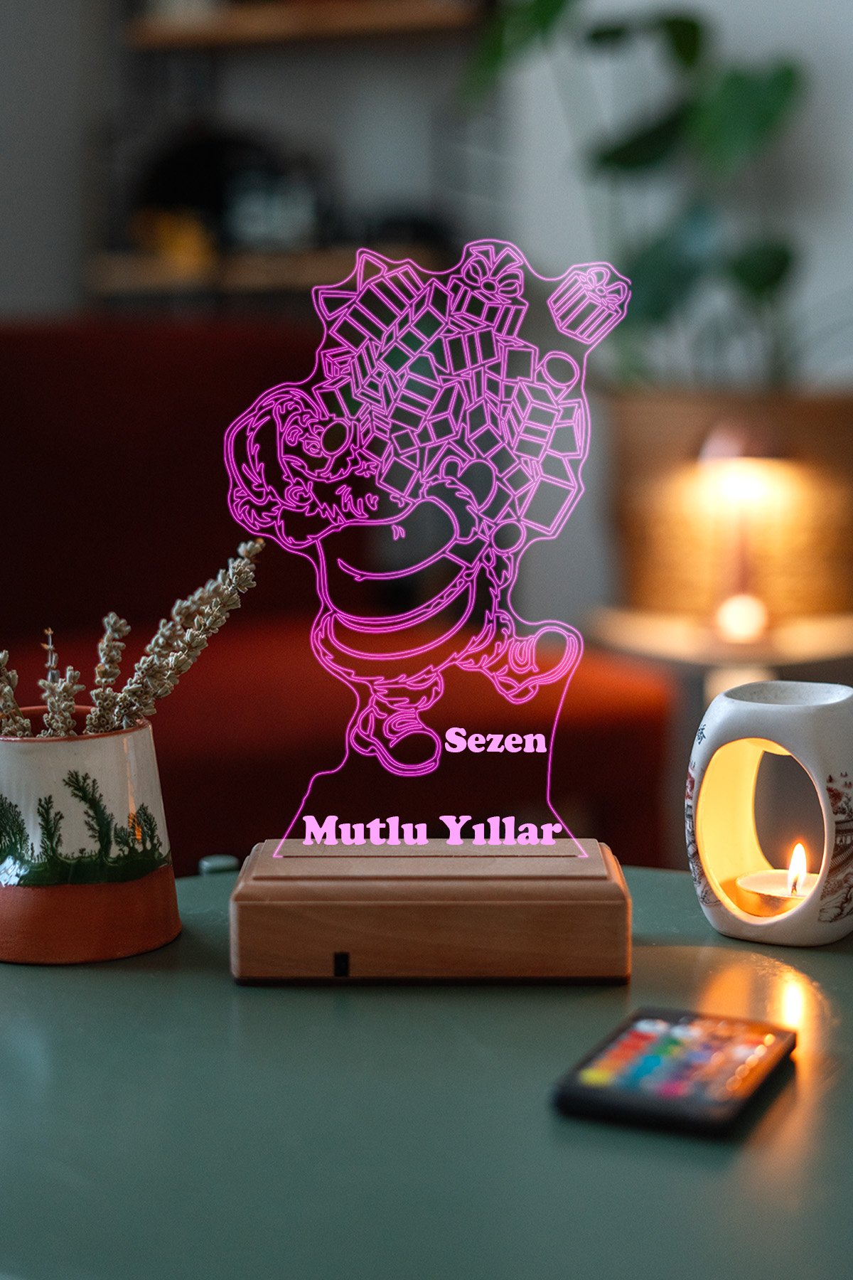 MDW-NY-1070 Kişiye Özel Hediye 3D Yeni Yıl Noel Baba 16 Renk Dekoratif Led Lamba - Görsel 1