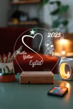 Kişiye Özel 3D Kardan Adam Kalp 16 Renk Dekoratif Led Lamba