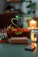 Kişiye Özel 3D Kardan Adam Kalp 16 Renk Dekoratif Led Lamba - Görsel 3