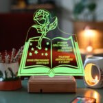 Kişiye Özel 3D Öğretmenler Günü Gül ve Kitap 16 Renk Dekoratif Led Lamba