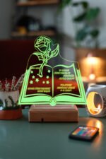 Kişiye Özel 3D Öğretmenler Günü Gül ve Kitap 16 Renk Dekoratif Led Lamba