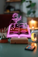 Kişiye Özel 3D Öğretmenler Günü Gül ve Kitap 16 Renk Dekoratif Led Lamba - Görsel 2