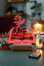 Kişiye Özel 3D Öğretmenler Günü Gül ve Kitap 16 Renk Dekoratif Led Lamba - Görsel 3