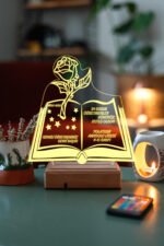 Kişiye Özel 3D Öğretmenler Günü Gül ve Kitap 16 Renk Dekoratif Led Lamba - Görsel 4