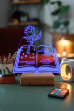 Kişiye Özel 3D Öğretmenler Günü Gül ve Kitap 16 Renk Dekoratif Led Lamba - Görsel 6