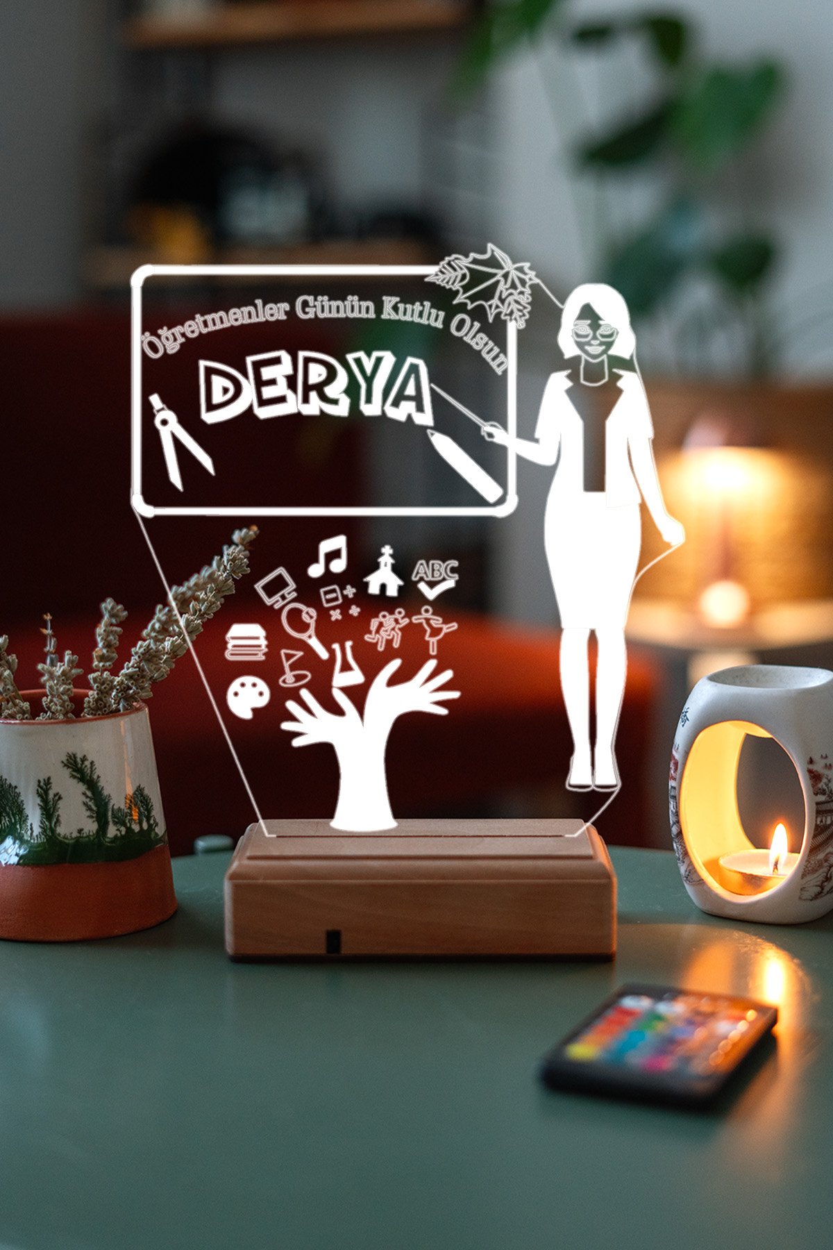 MDW-OG-1050 Kişiye Özel Öğretmen ve Sınıf 3D 16 Renk Dekoratif Led Lamba - Görsel 1