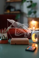 Özel Tasarım F16 Savaş Uçağı TÜRK Bayraklı 3D 16 Renk Dekoratif Led Lamba