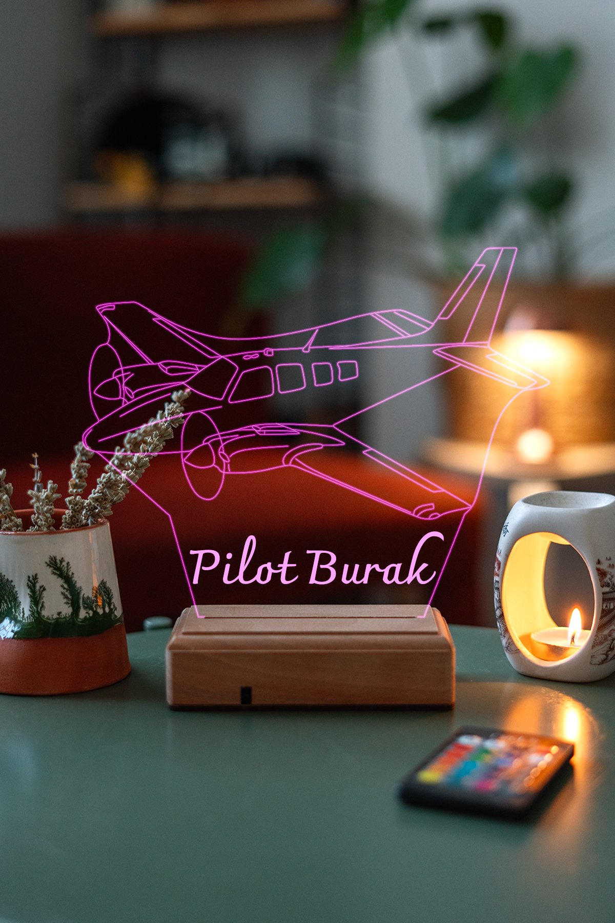 MDW-PT-1070 Pilotlara Özel Hediye Uçak 3D Masaüstü 16 Renk Dekoratif Led Lamba - Görsel 1