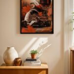 Yarış Kaskı Portre Turuncu Duvar Tablosu, Oto Severlere Özel Hediye
