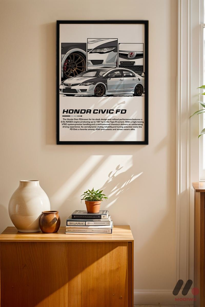 MDW-TBL-1051_AB4 Honda Civic FD JDM Poster Duvar Tablosu, Oto Severlere Özel Hediye - Görsel 1