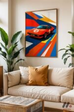 Kırmızı Yarış Arabası Pop Art Duvar Tablosu, Oto Severlere Özel Hediye - Görsel 6