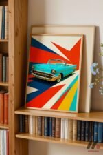 Turkuaz Klasik Üstü Açık Pop Art Duvar Tablosu, Oto Severlere Özel Hediye - Görsel 5