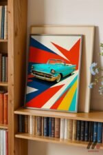 Turkuaz Klasik Üstü Açık Pop Art Duvar Tablosu, Oto Severlere Özel Hediye - Görsel 2